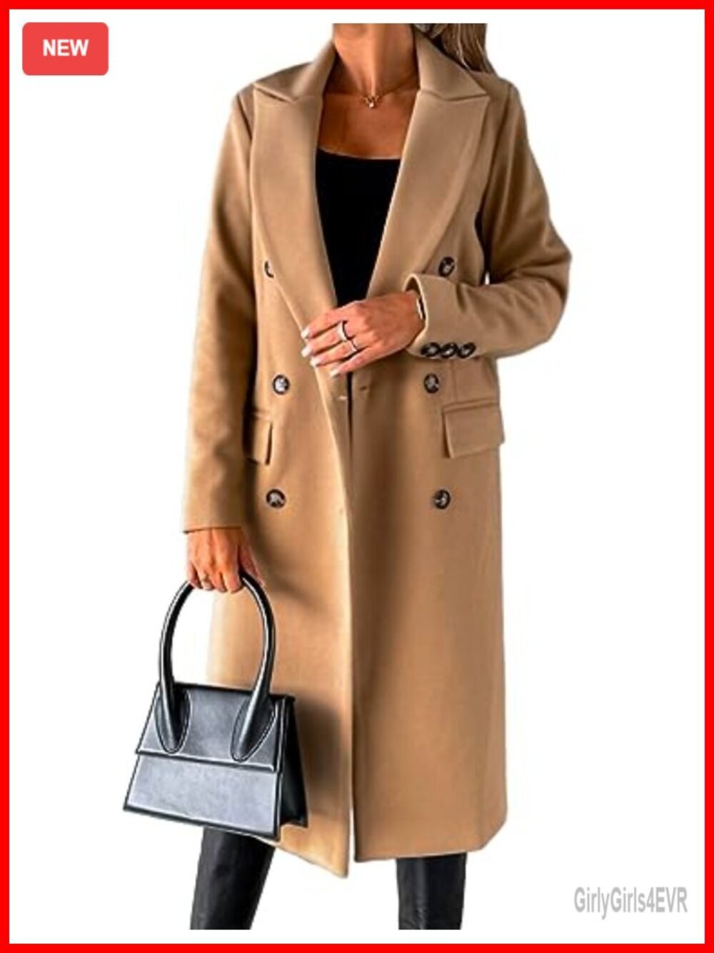 Double Breasted Wool Trench Coat Long Peacoat Winter Jacket